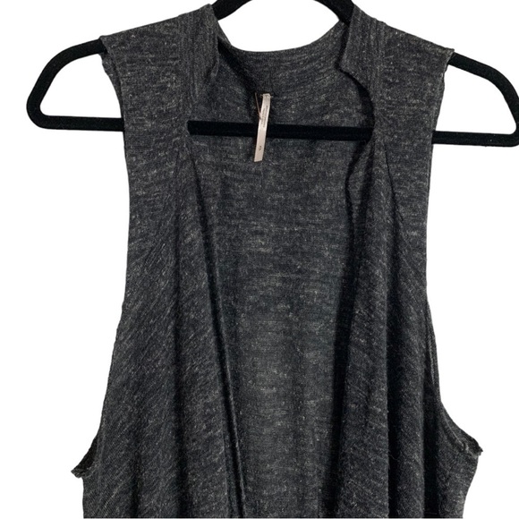 Free People Women’s Grey Long Duster  Cardigan Size Small Boho Oversized Raw Hem - Picture 4 of 16